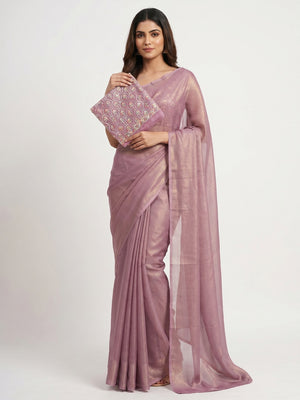 Mauve Solid Chiffon Saree - Image 1