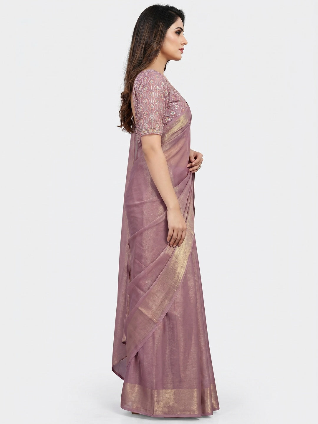 Mauve Solid Chiffon Saree - Image 2