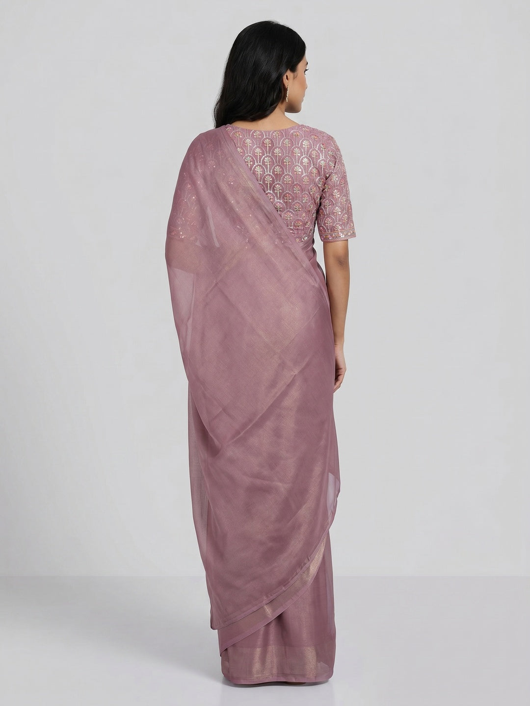 Mauve Solid Chiffon Saree - Image 3