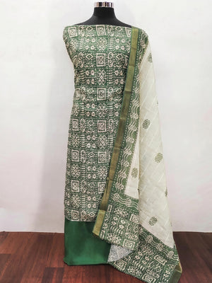 Green Printed Pure Cotton Dress Material - Image 1