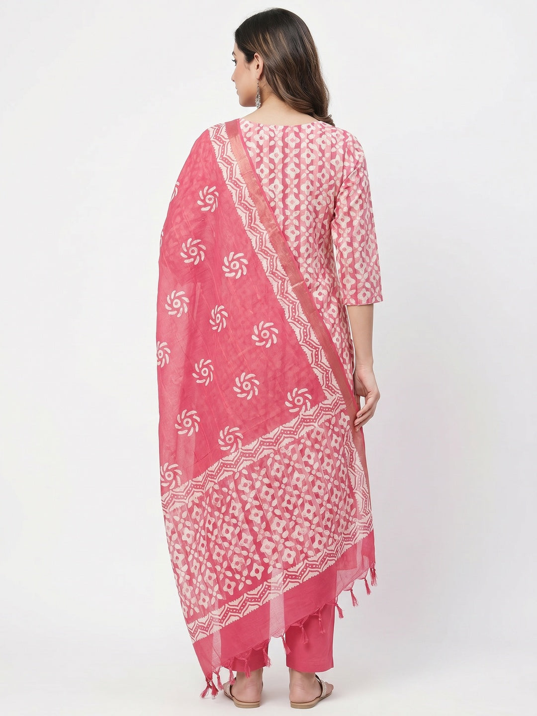 Pink Printed Pure Cotton Dress Material - Image 2