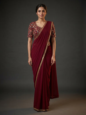 Maroon Solid Georgette Saree With Sequins Border - Image 1