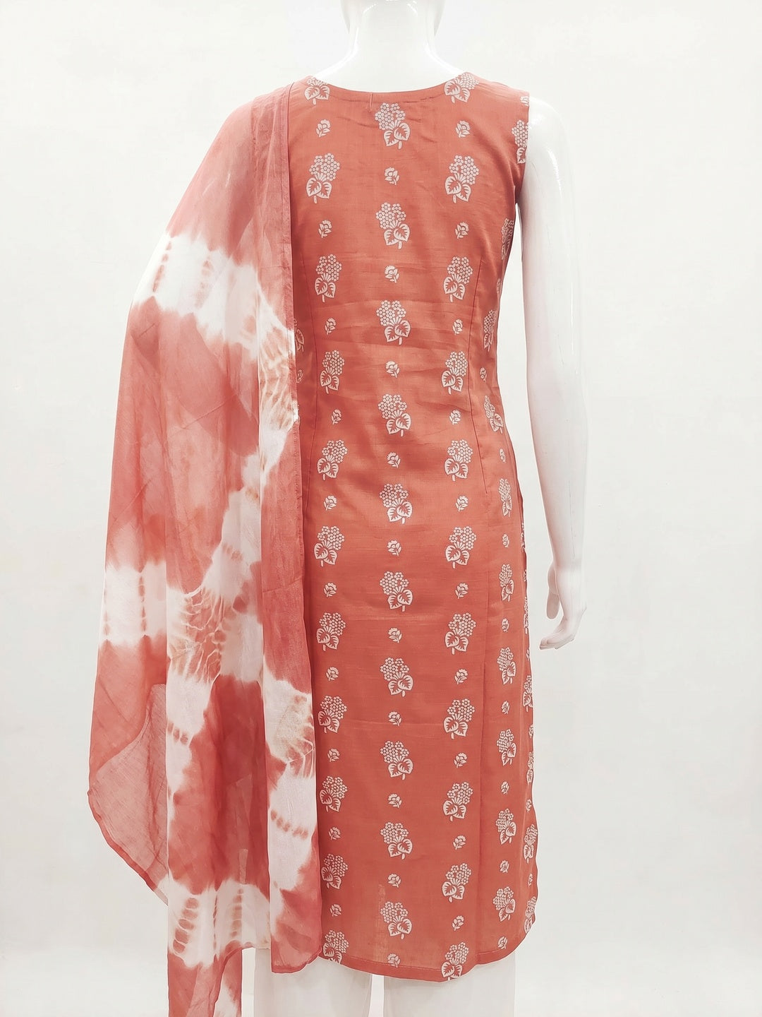 Peach Foil Floral Printed Cotton Blend Dress Material - Image 2