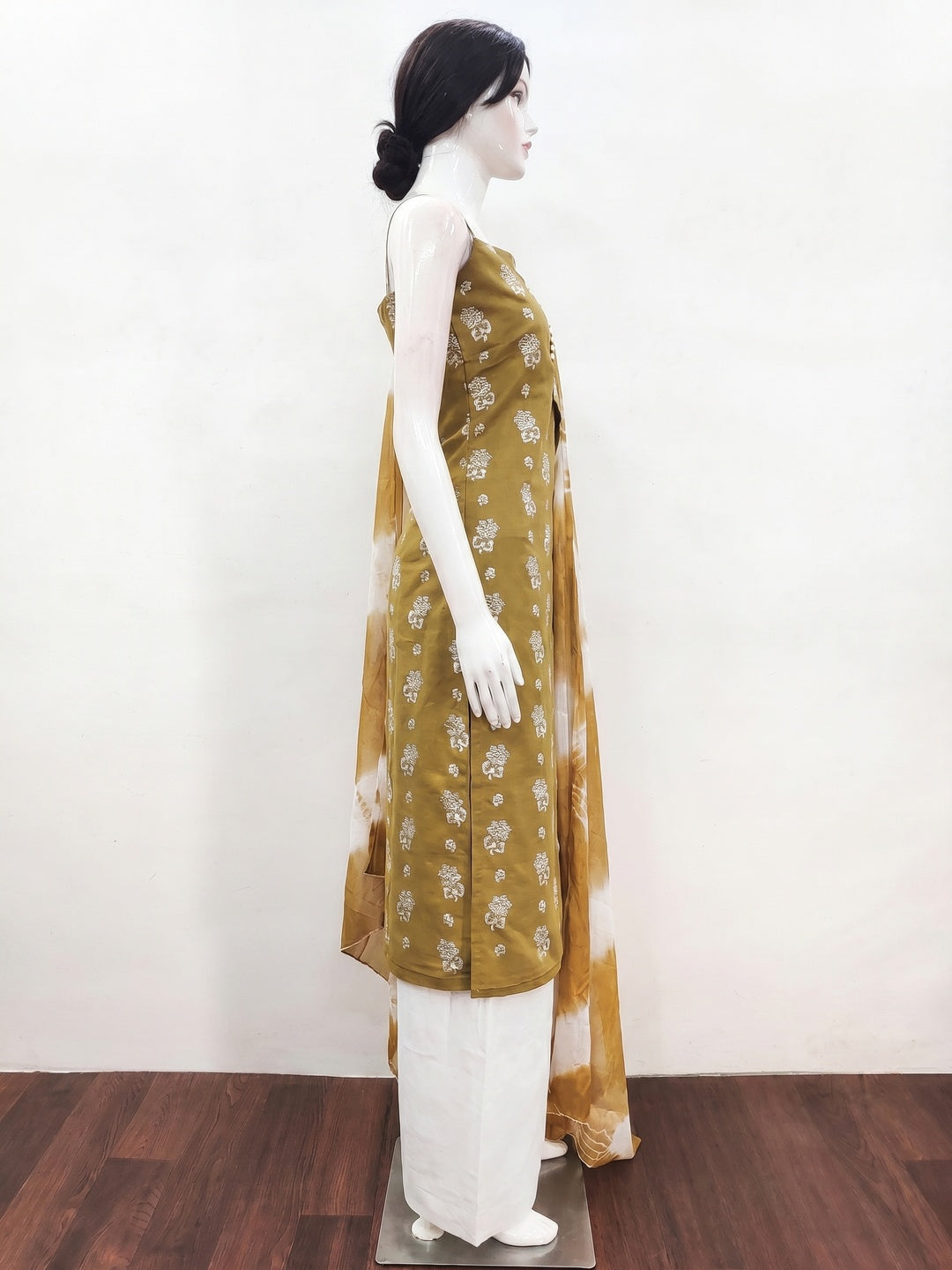 Mustard Foil Floral Printed Cotton Blend Dress Material - Image 3
