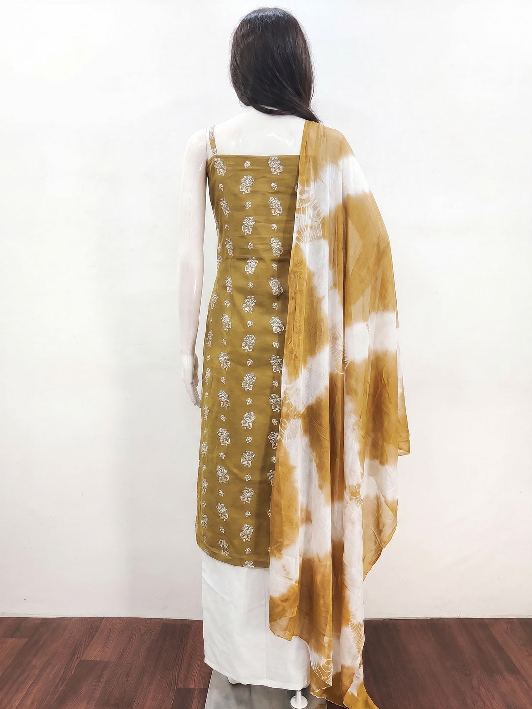 Mustard Foil Floral Printed Cotton Blend Dress Material - Image 2