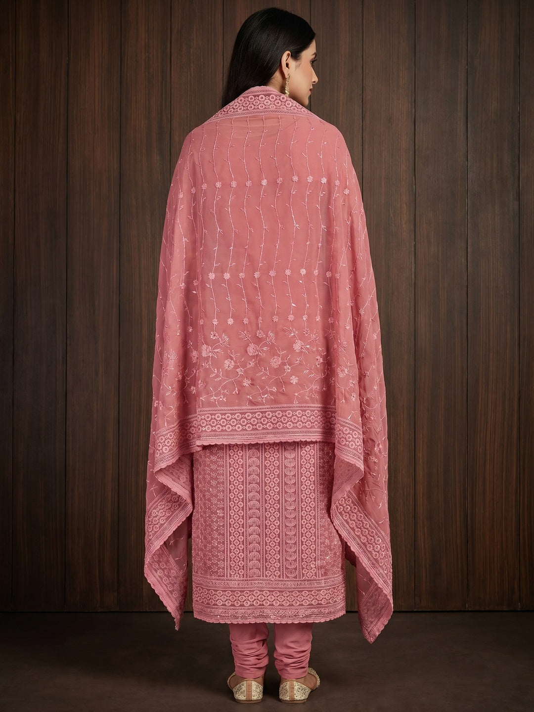 Gajari Pink Sequin Embroidered Georgette Dress Material - Image 2