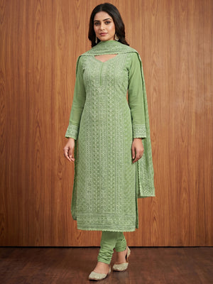 Green Floral Sequins Embroidered Georgette Dress Material - Image 1