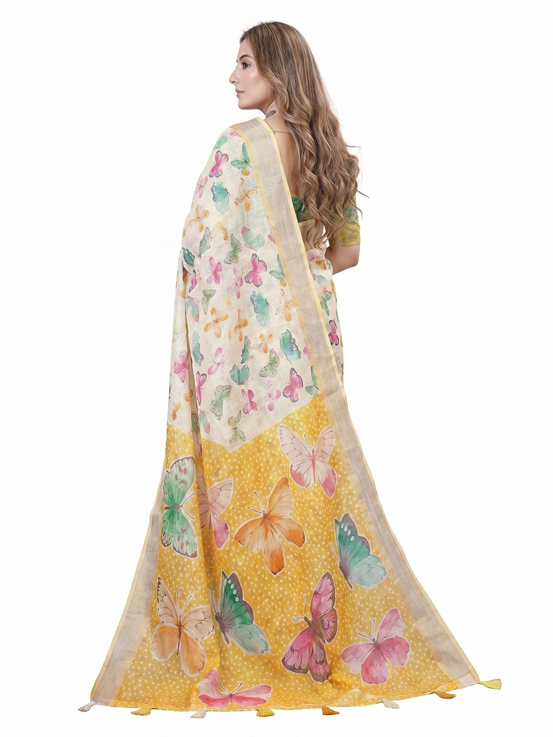 Multicolor Printed Linen Saree - Image 2
