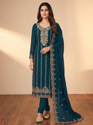 Morpich Floral Embroidered Georgette Dress Material - Image 1