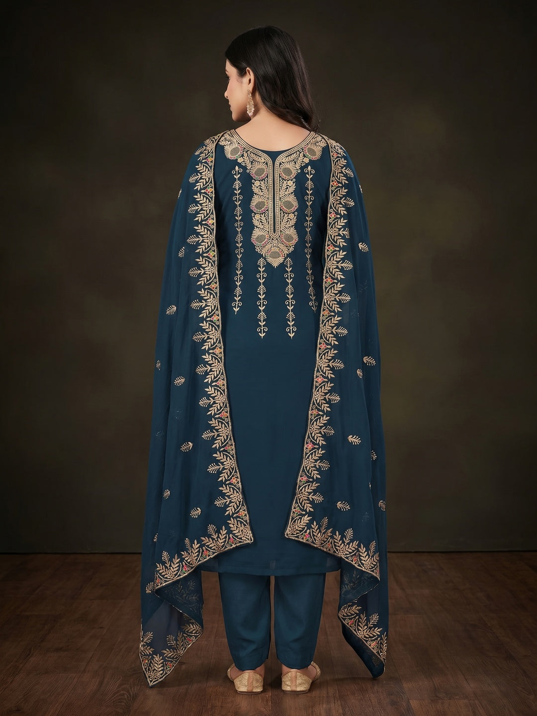 Morpich Floral Embroidered Georgette Dress Material - Image 3