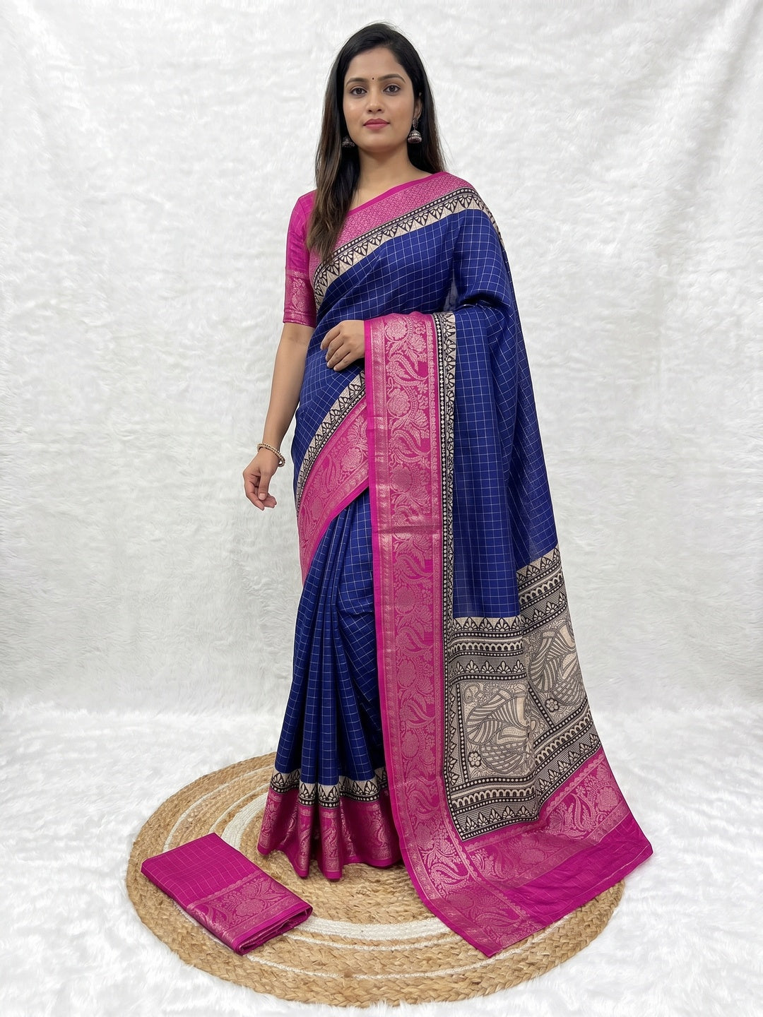 Navy Blue Zari Woven Dola Silk Saree - Image 2