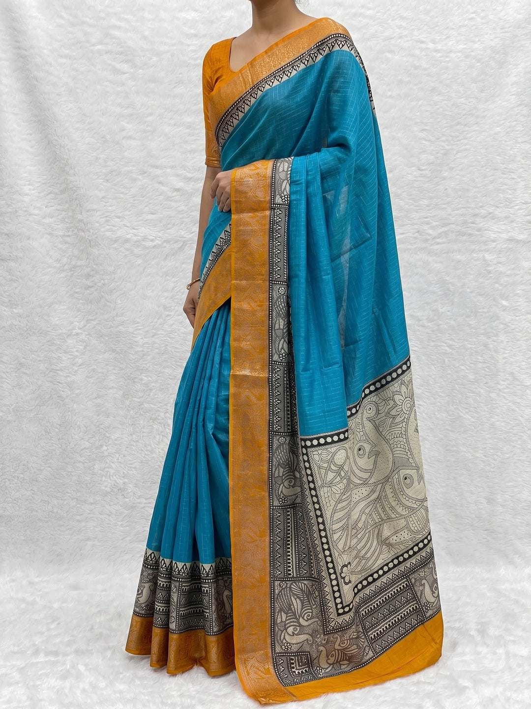 Sky Blue Zari Woven Dola Silk Saree - Image 3