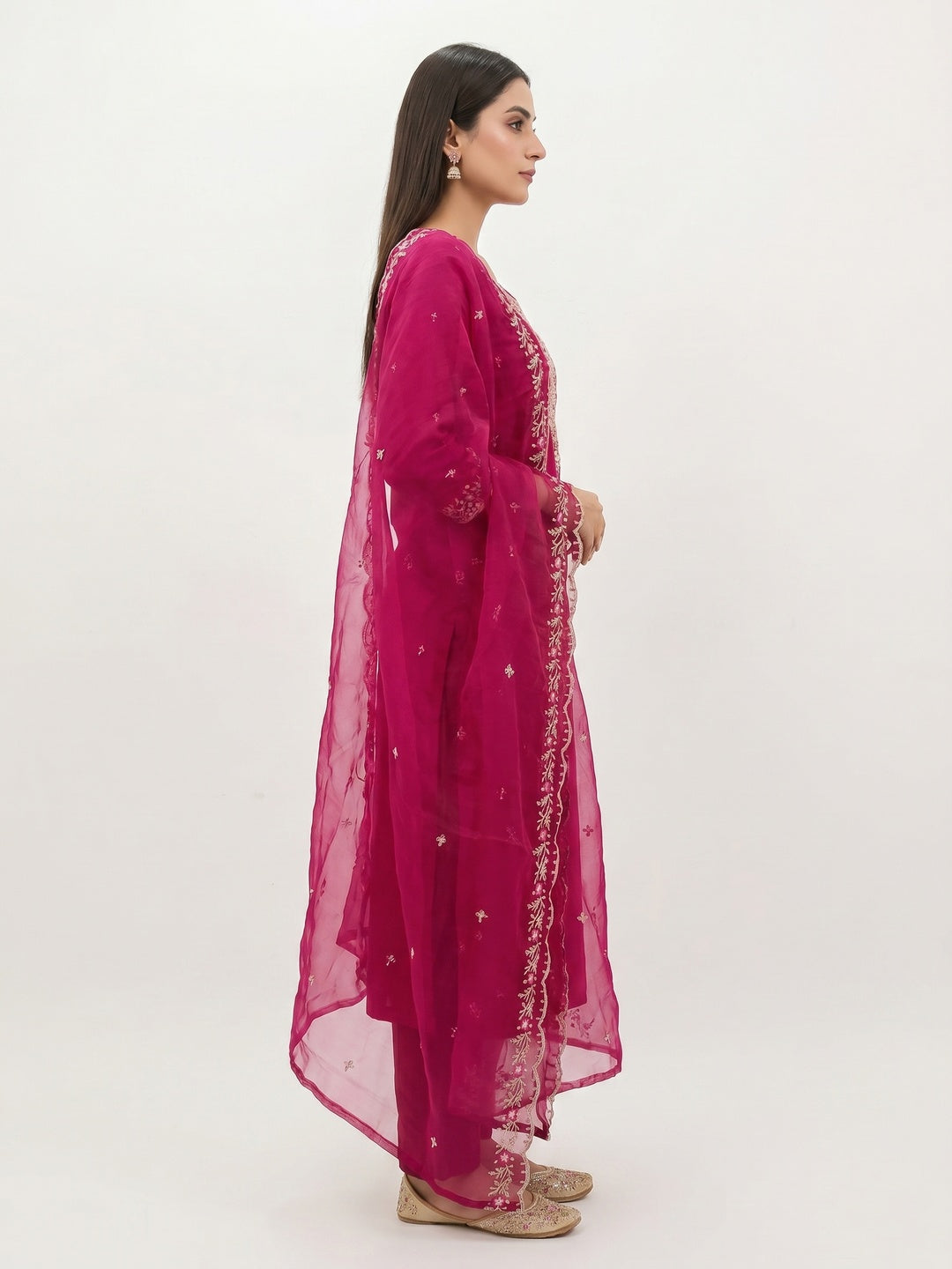 Pink Floral Embroidered Viscose Dress Material - Image 2