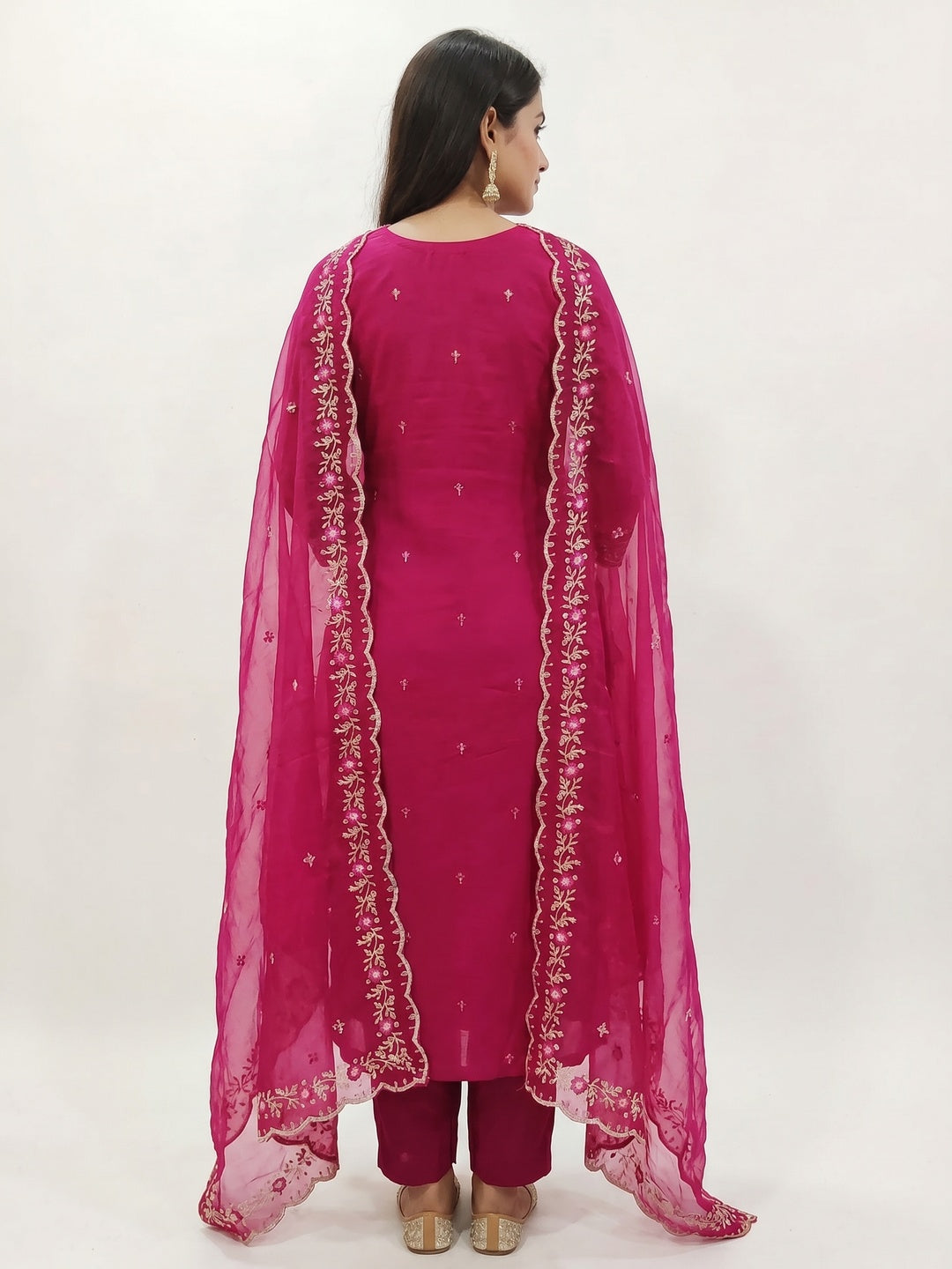 Pink Floral Embroidered Viscose Dress Material - Image 3