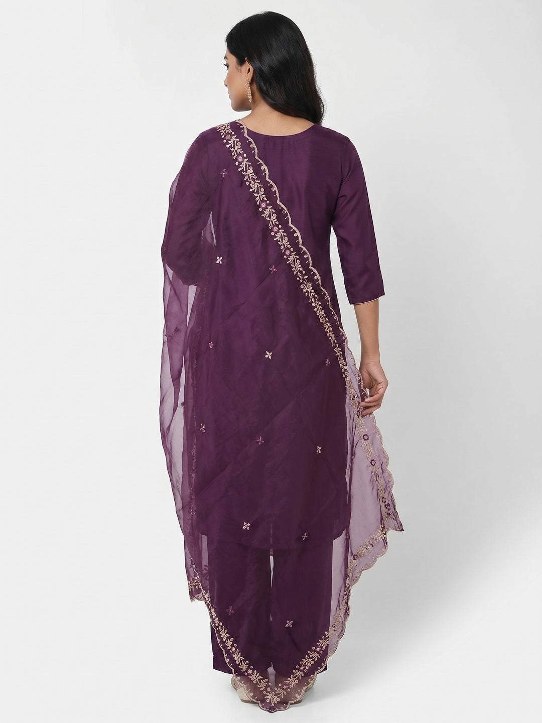 Purple Floral Embroidered Viscose Dress Material - Image 3