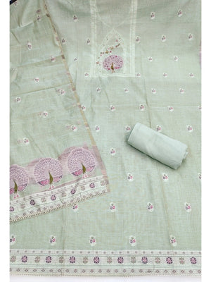 Peachmode Sea Green Pure Banarasi Cotton Dress Material with Embroidered Dupatta - Image 2