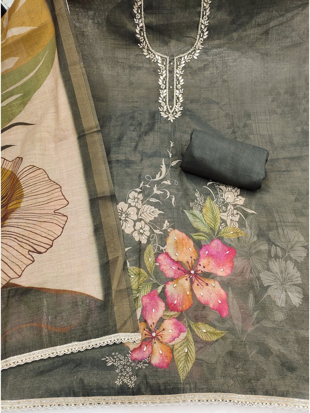 Peachmode Black Pure Cotton Lilian Dress Material with Embroidered Dupatta - Image 4