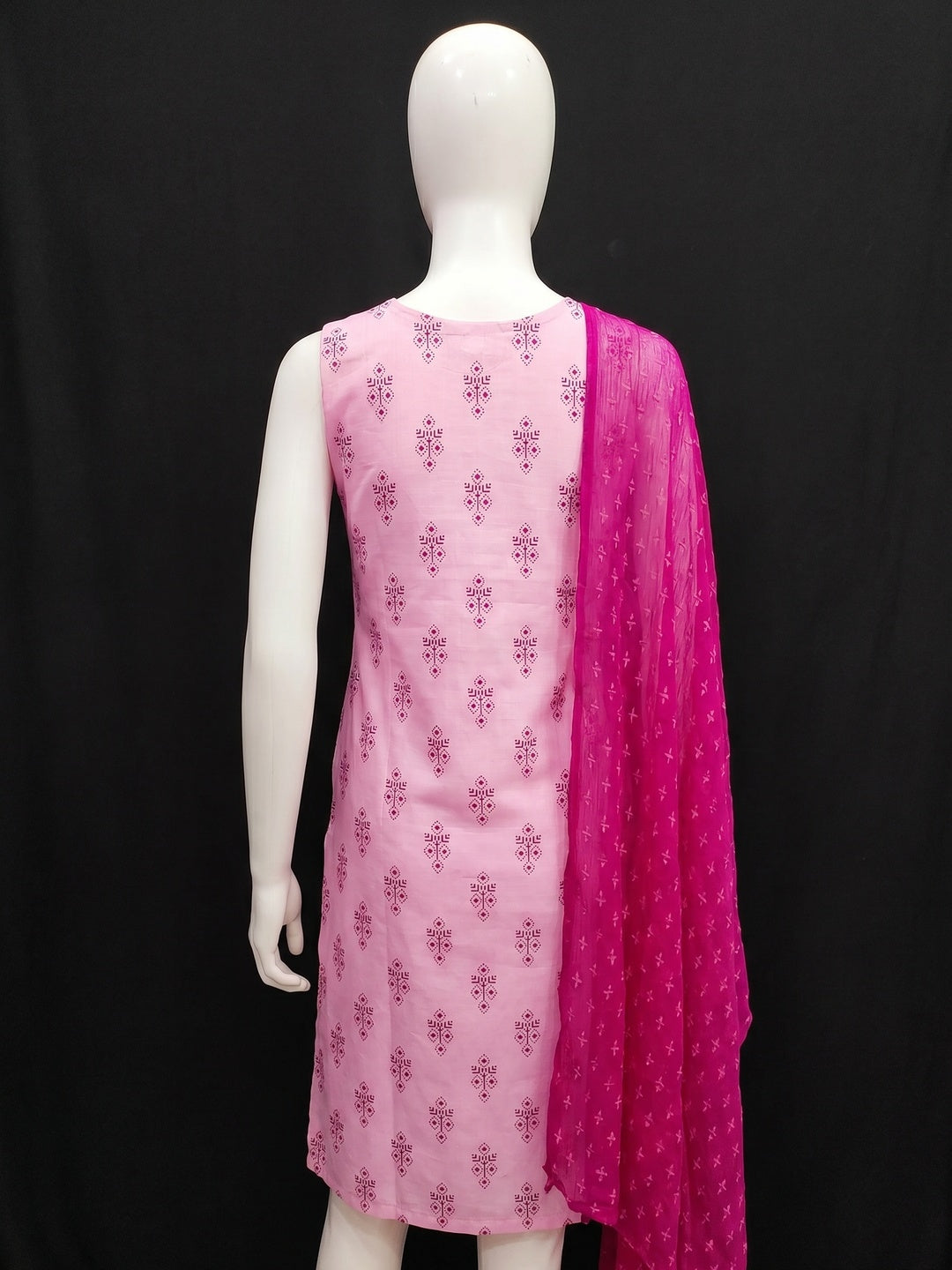 Pink Floral Printed Cotton Blend Dress Material - Image 3