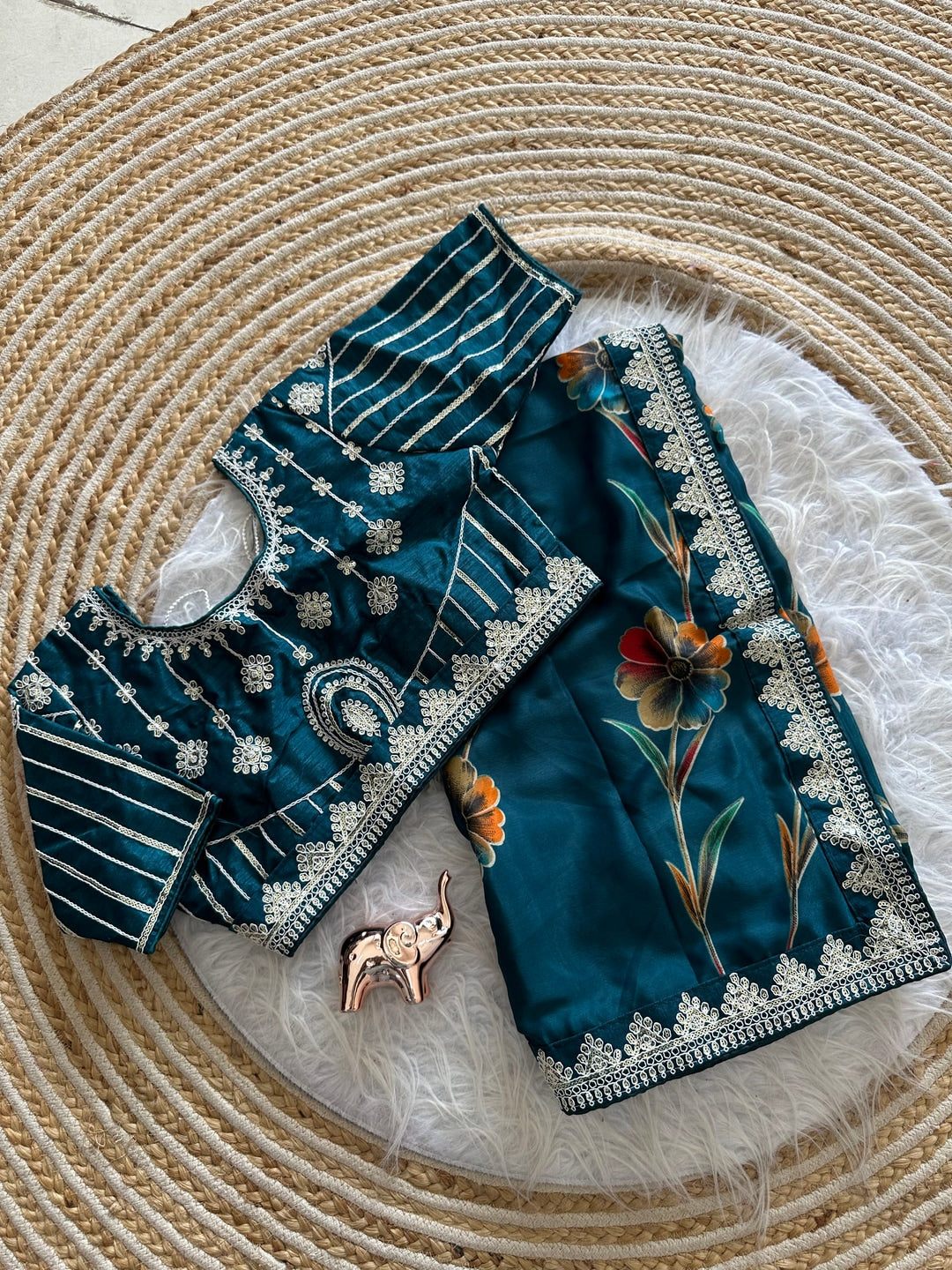 Peachmode Blue Rich Look Silk Saree with Printed and Embroidered Border Work - Image 2