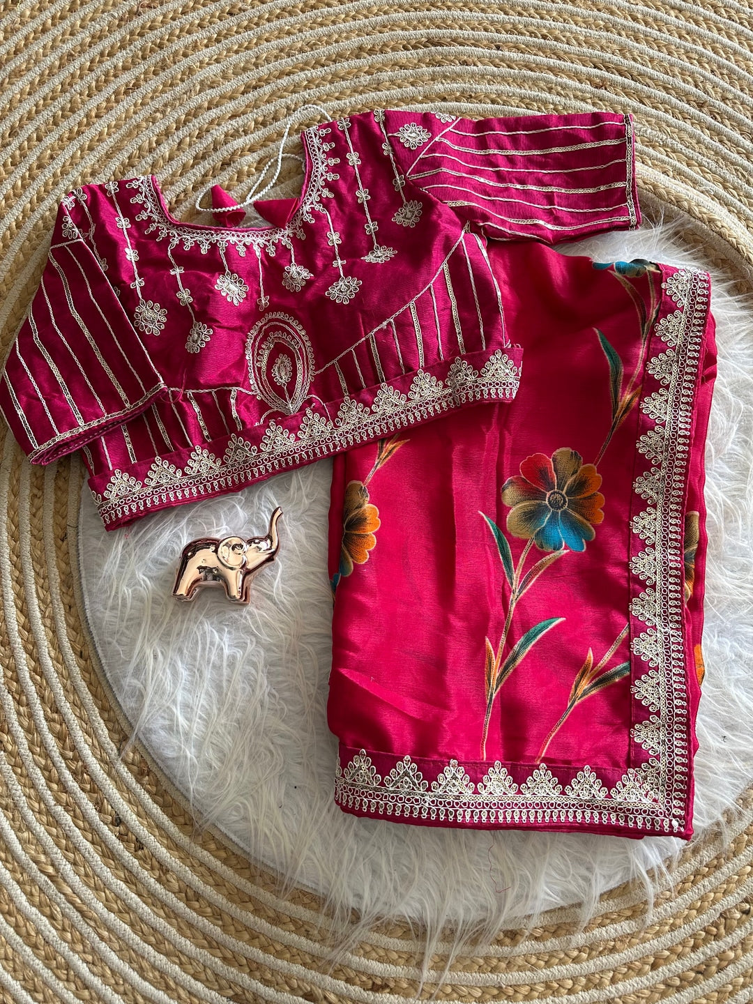 Peachmode Magenta Rich Look Silk Saree with Printed and Embroidered Border Work - Image 5