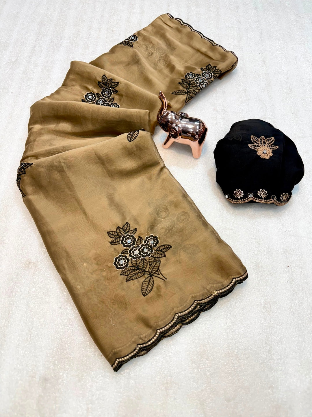 Peachmode Beige Rangoli Silk Saree with Mirror and Embroidery Work - Image 2