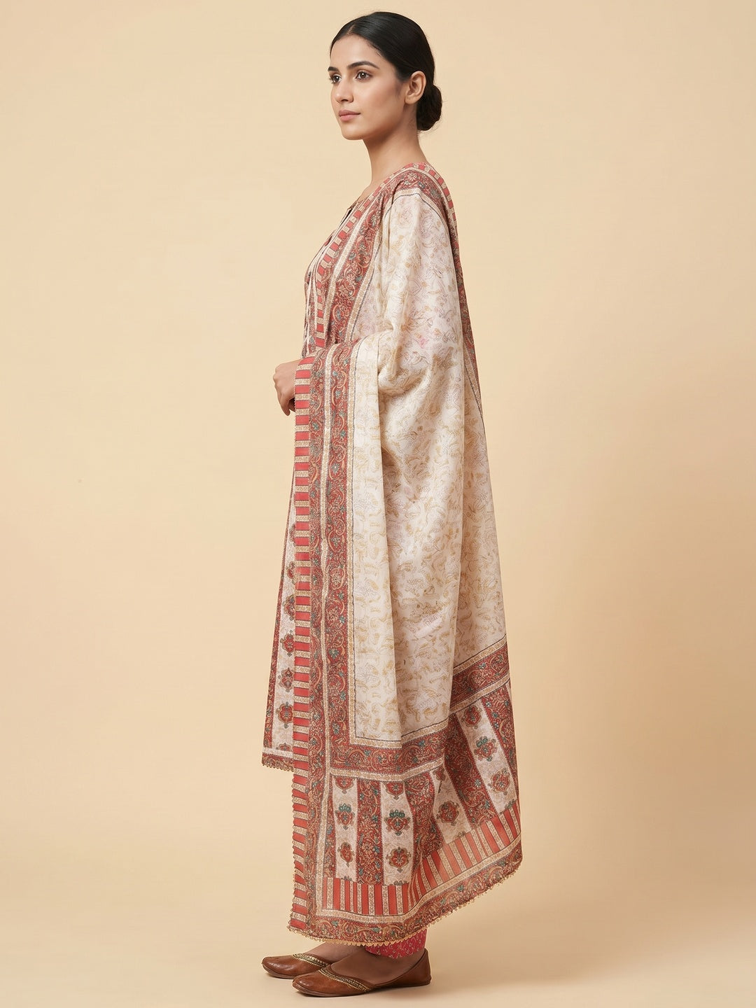 Red Floral Printed With Gota Patti Work Pure Cotton Dress Material - Image 1