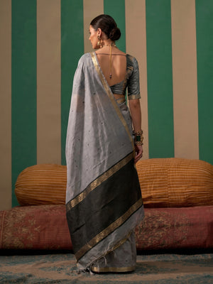 Grey Woven Cotton Silk Saree - Image 1