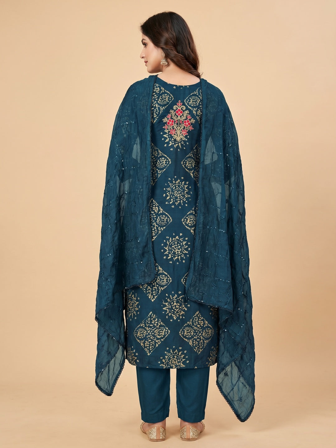 Morpich Printed With Embroidery Cotton Silk Dress Material - Image 2