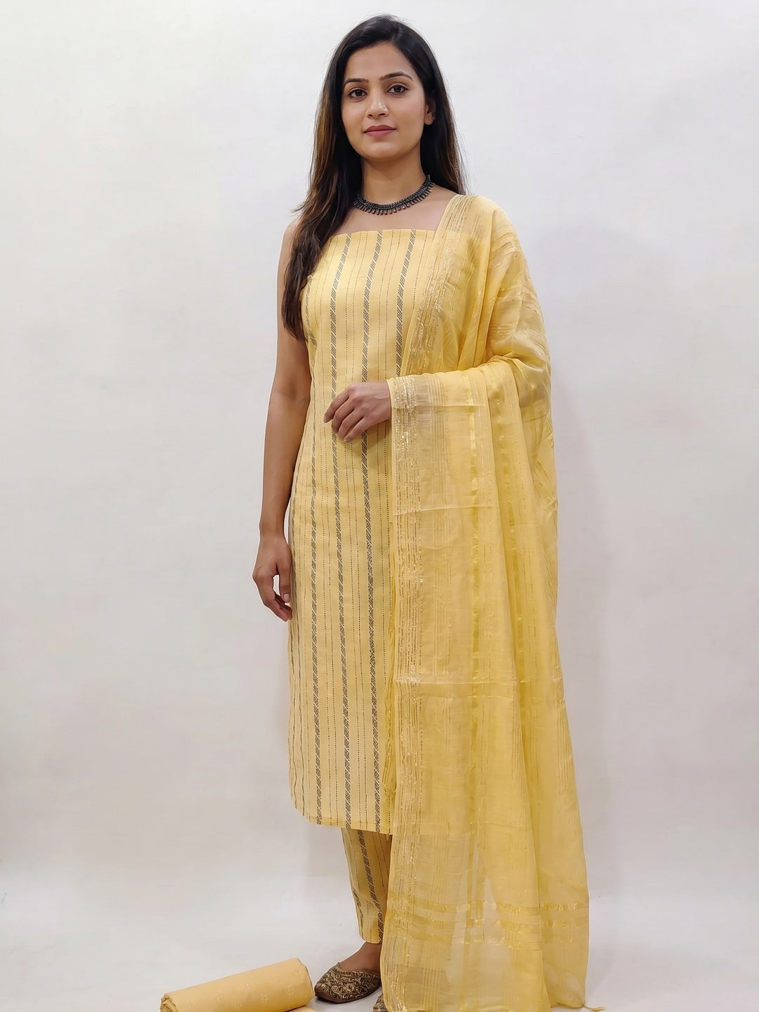 Yellow Woven Pure Cotton Dress Material - Image 1