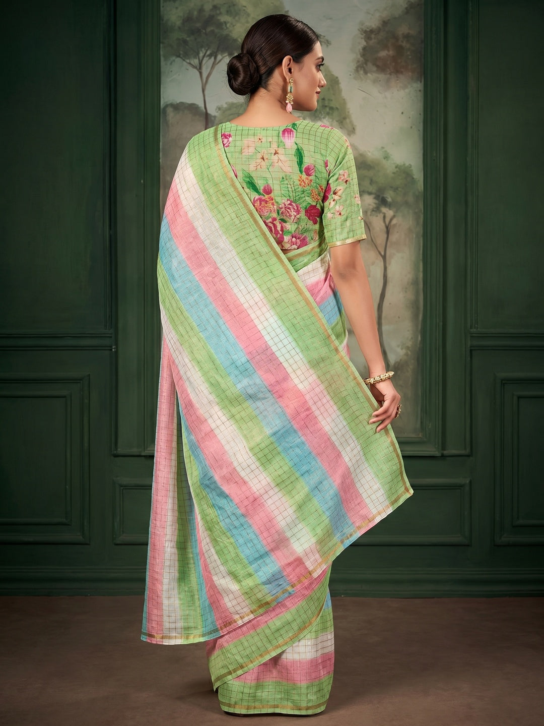 Green Weaving Chanderi Saree - Image 1