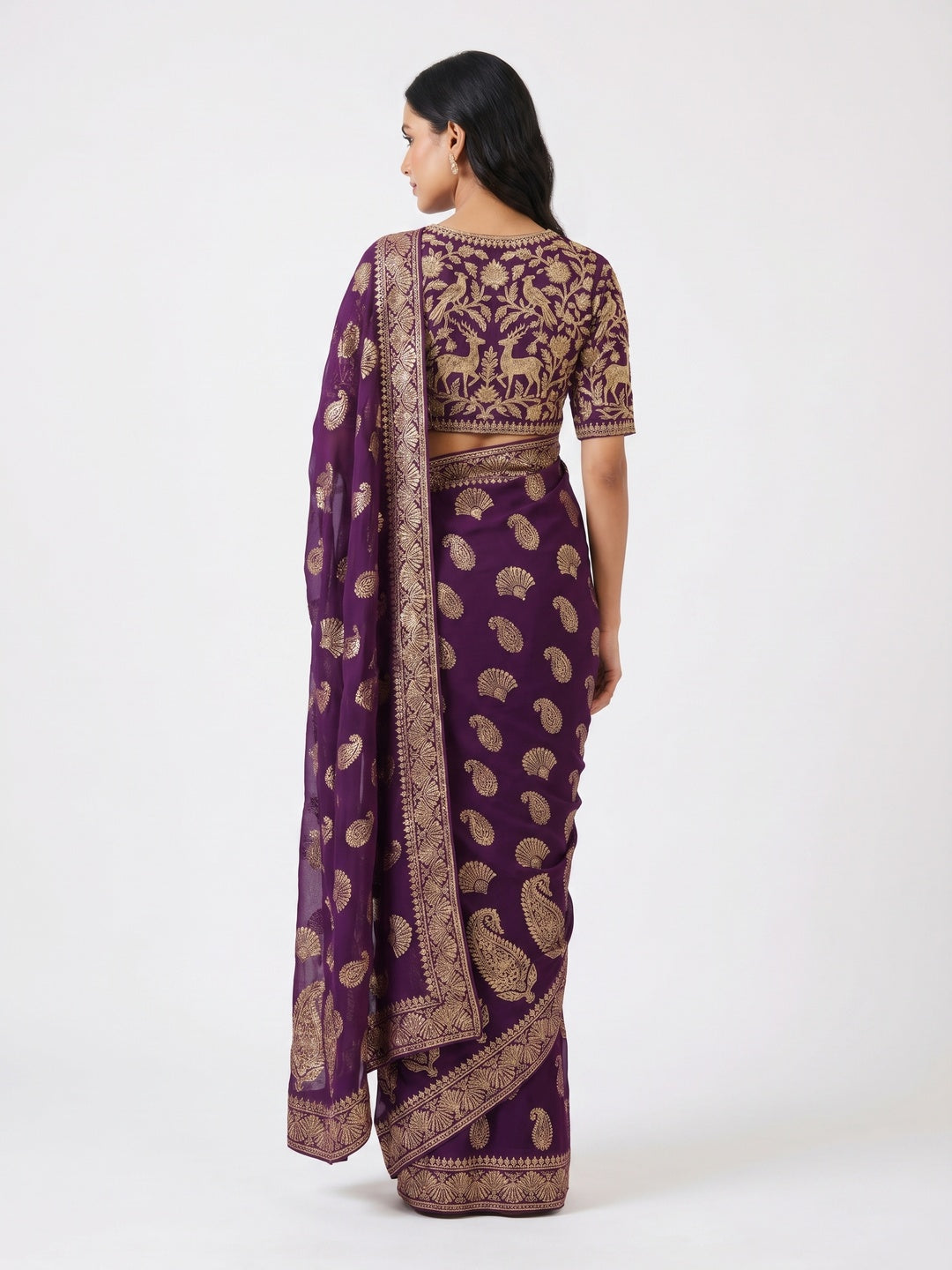 Purple Foil Printed Georgette Saree - Image 3