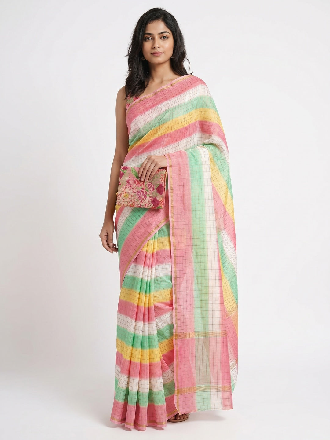 Pink Weaving Chanderi Saree - Image 1