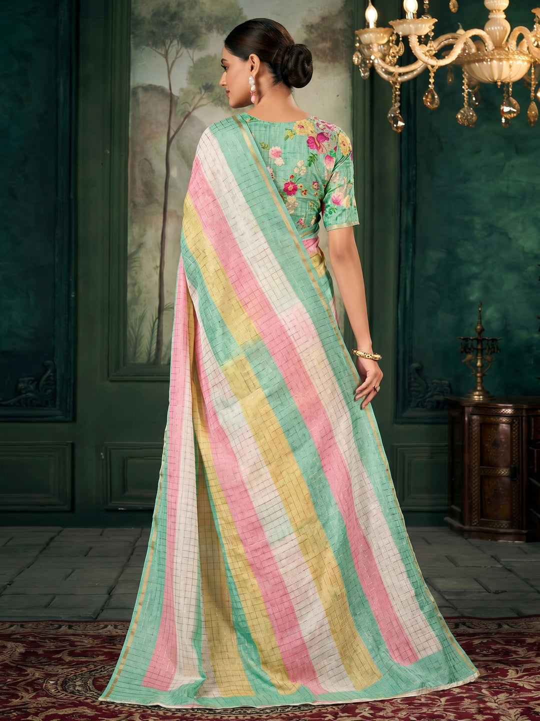 Turquoise Weaving Chanderi Saree - Image 2