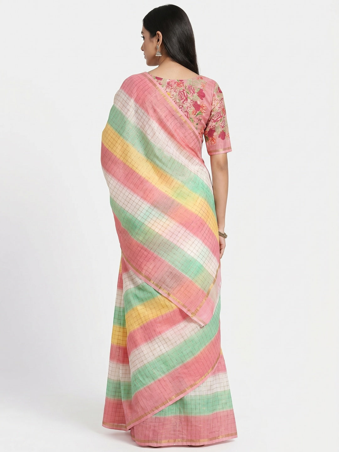 Pink Weaving Chanderi Saree - Image 3