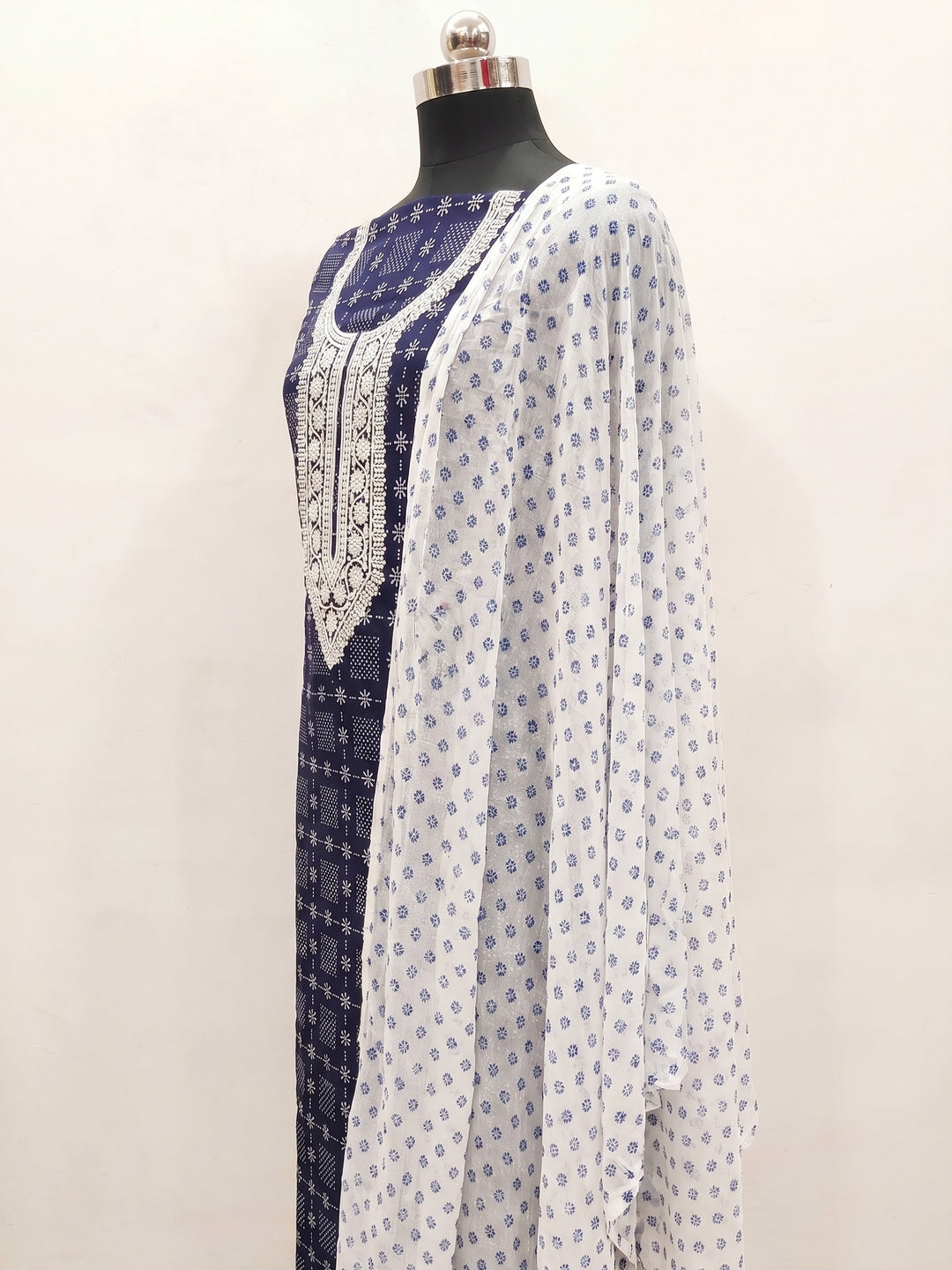 Navy Blue Printed Rayon Dress Material - Image 3