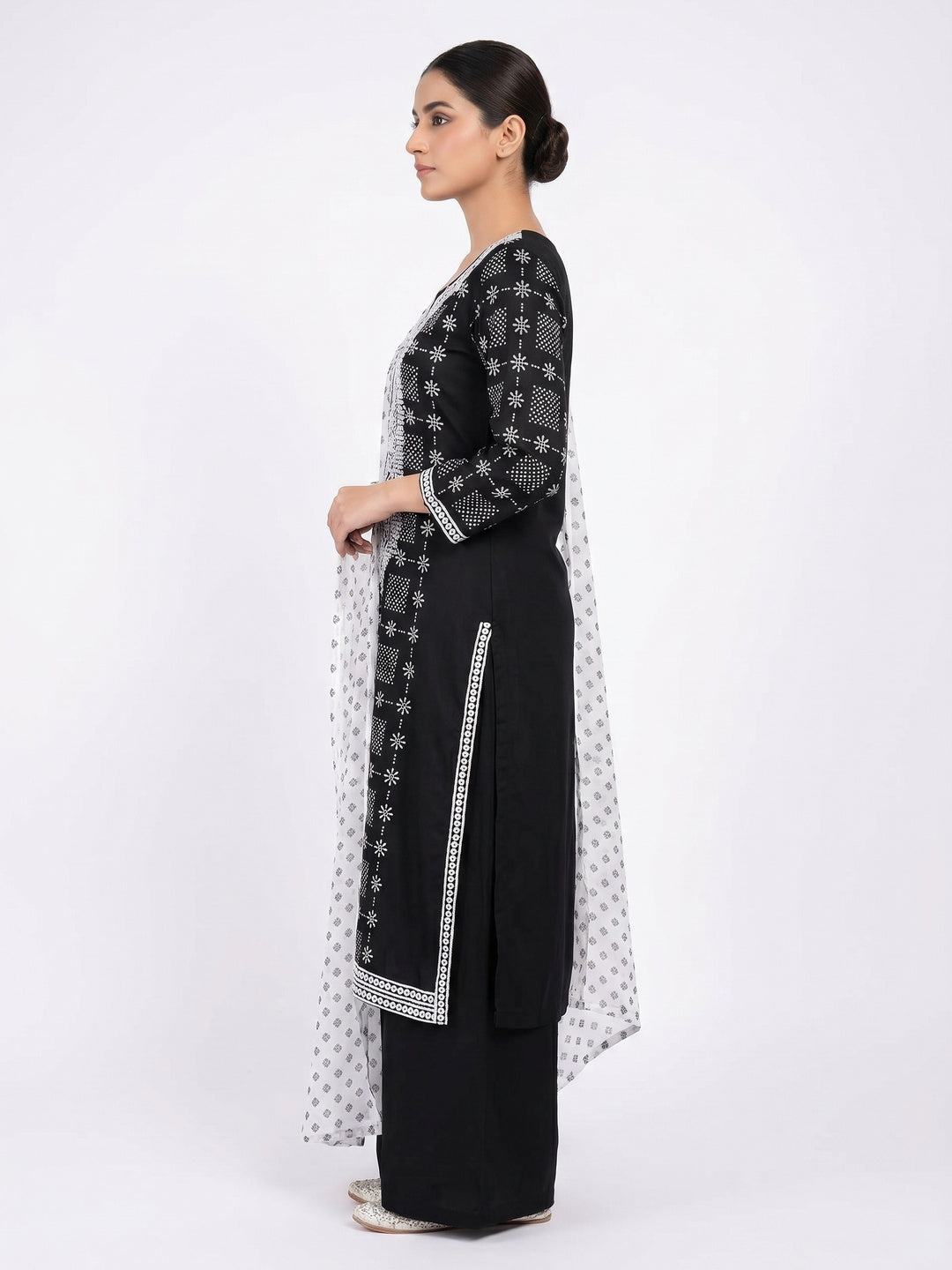 Black Printed Rayon Dress Material - Image 3