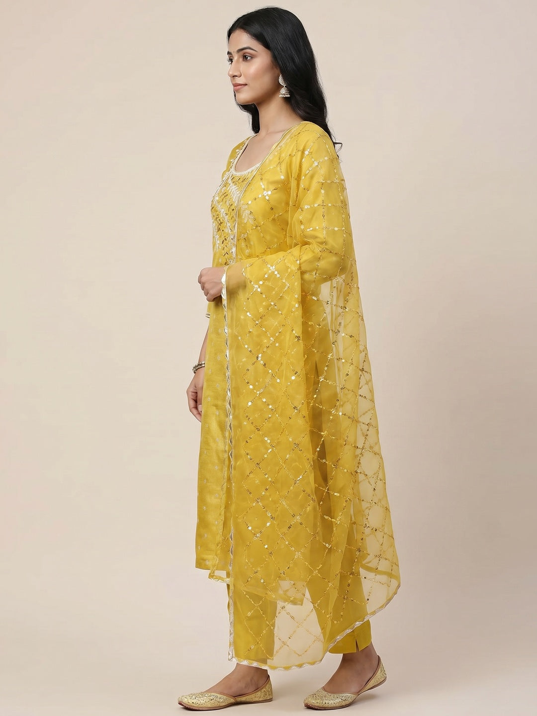 Yellow Woven With Handwork Shimmer Banarasi Silk Material Material - Image 2