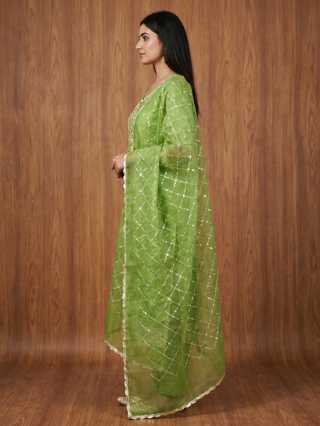 Green Woven With Handwork Shimmer Banarasi Silk Material Material - Image 2