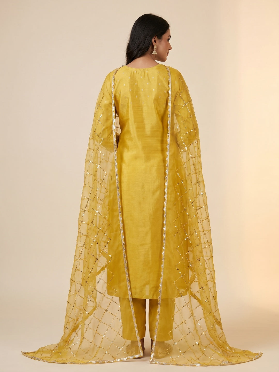 Yellow Woven With Handwork Shimmer Banarasi Silk Material Material - Image 3