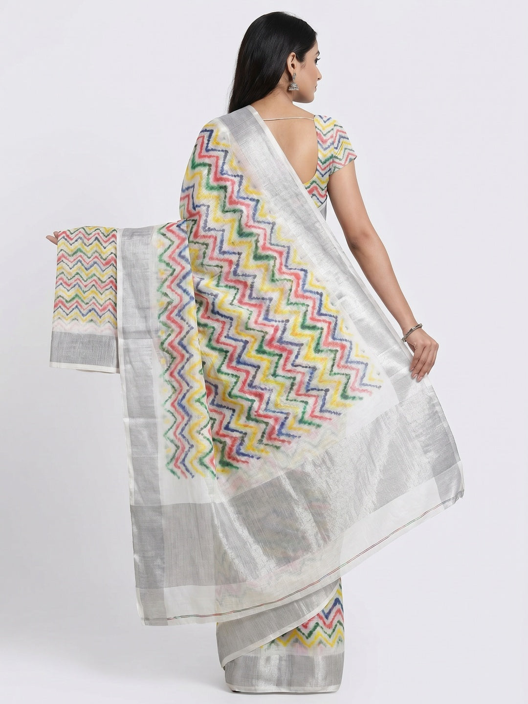 Multicolor Printed Soft Linen Saree - Image 3