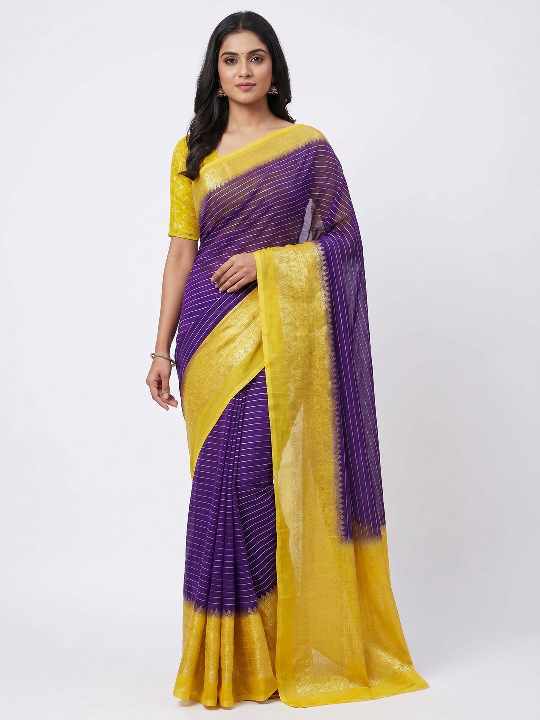 Violet Foil Printed Chiffon Saree - Image 1