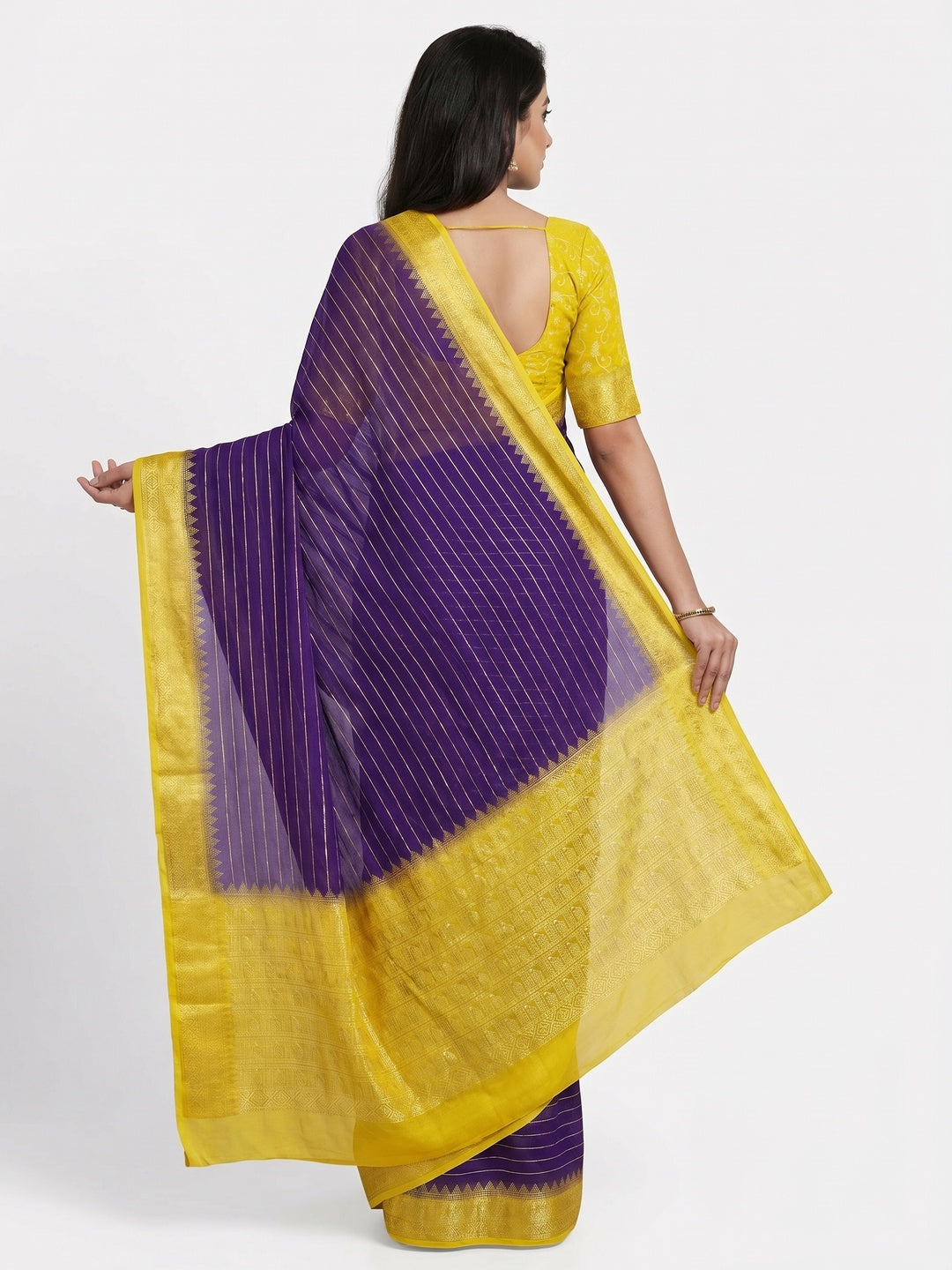 Violet Foil Printed Chiffon Saree - Image 2