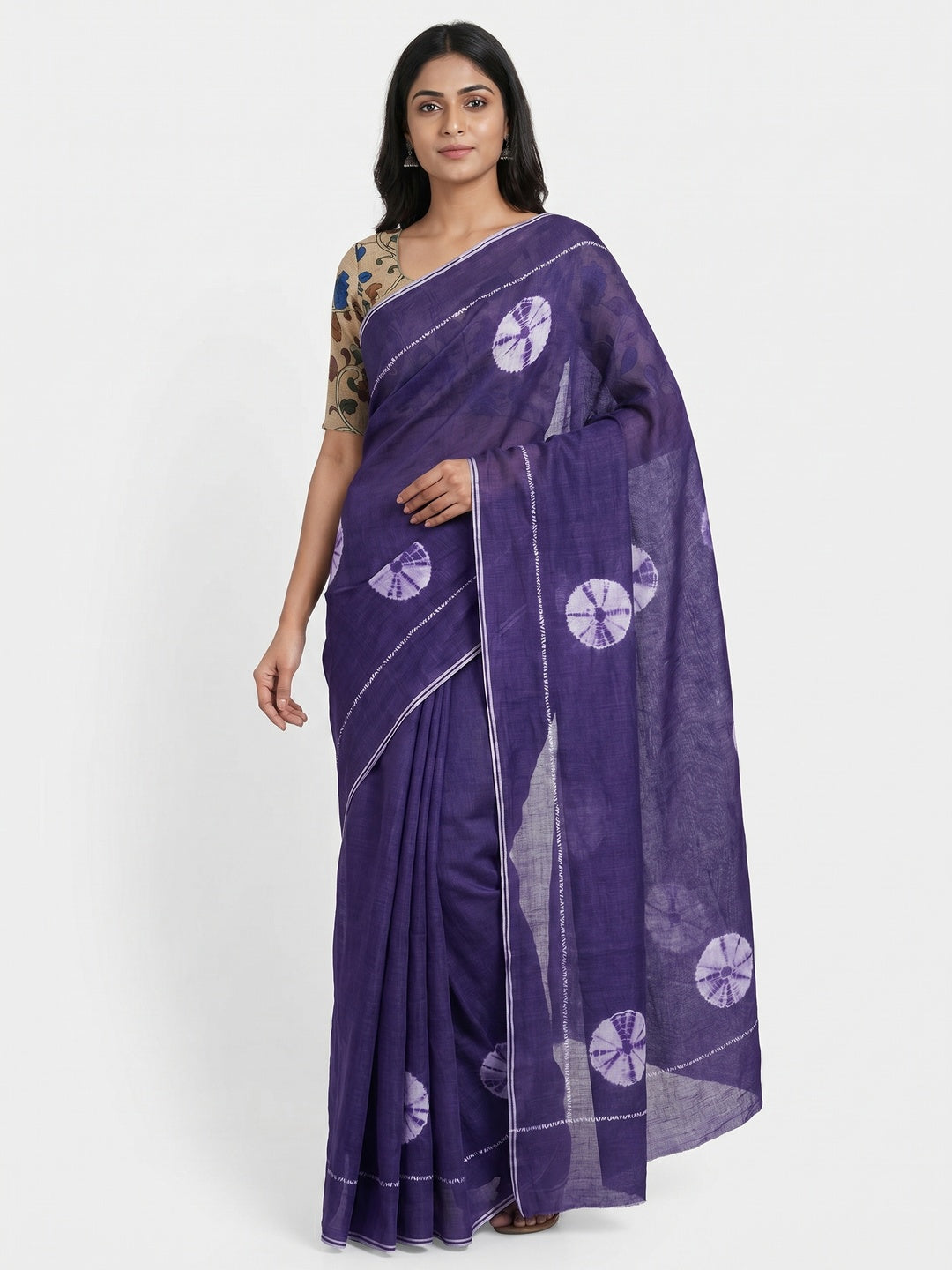 Purple Batik Printed Linen Saree - Image 1