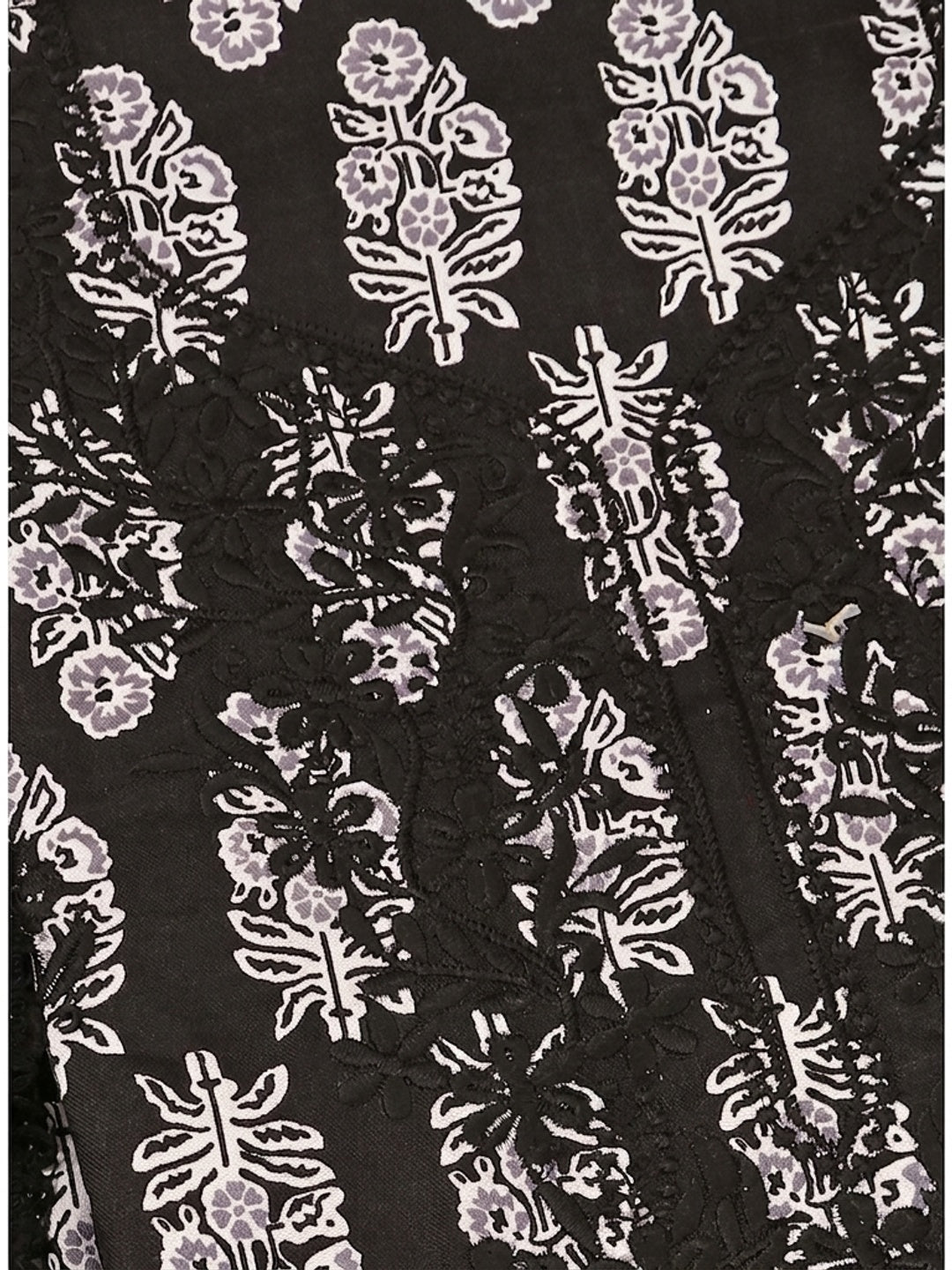 Black Printed With Embroidery Pure Cotton Dress Material - Image 3