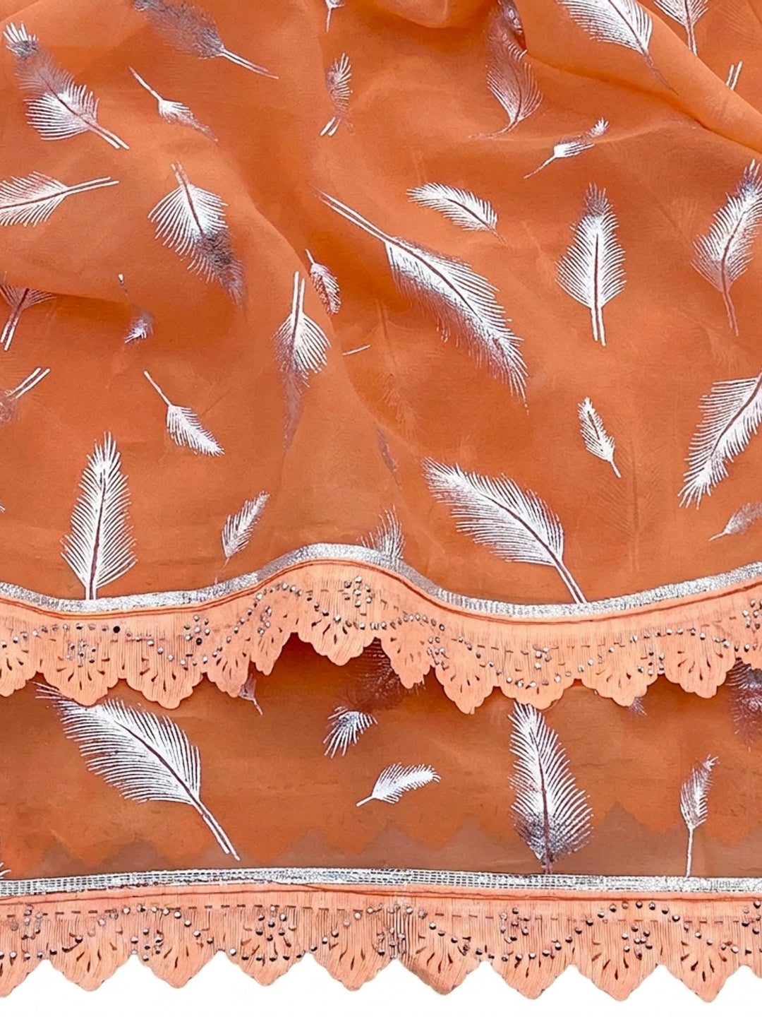 Orange Foil Printed With Swarovski Georgette Saree - Image 4