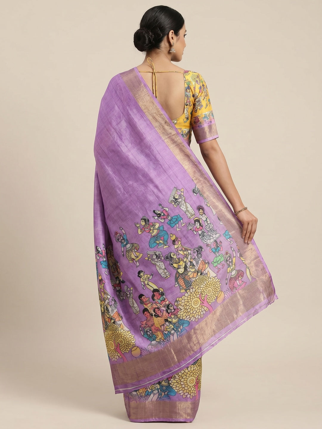 Lavender Floral Digital Printed Tussar Silk Saree - Image 2