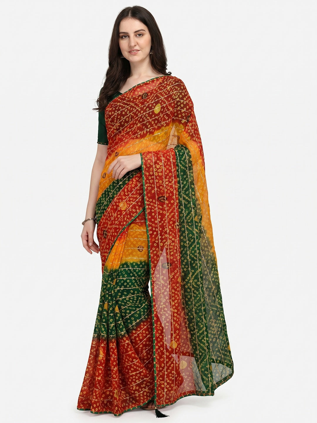 Multicolor Bandhani Printed Georgette Saree - Image 1
