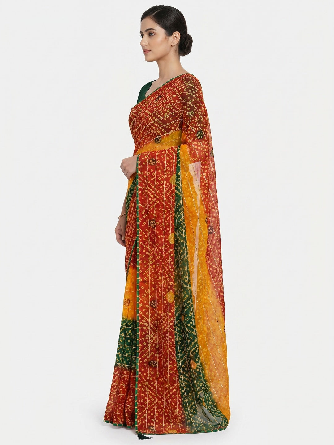 Multicolor Bandhani Printed Georgette Saree - Image 3