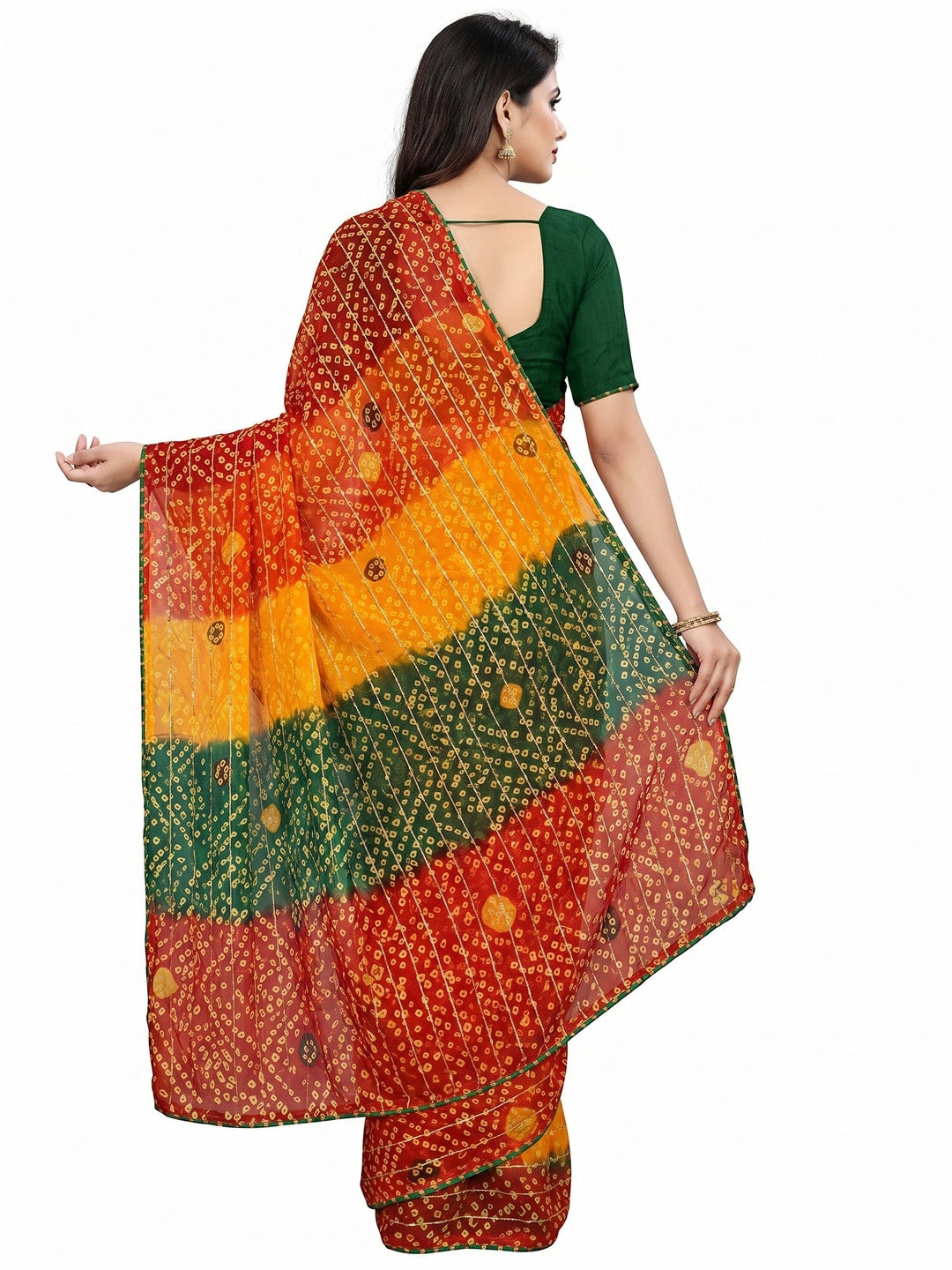 Multicolor Bandhani Printed Georgette Saree - Image 2