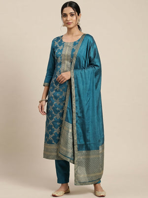 Morpich Floral Woven Banarasi Jacquard Dress Material - Image 1